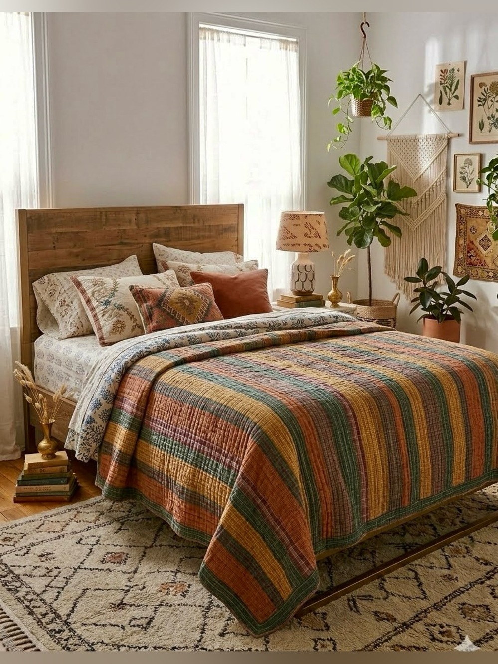 Vintage Cozy Things 100% Cotton Autumn Plaid Quilt Boho Full Queen 🍂✨